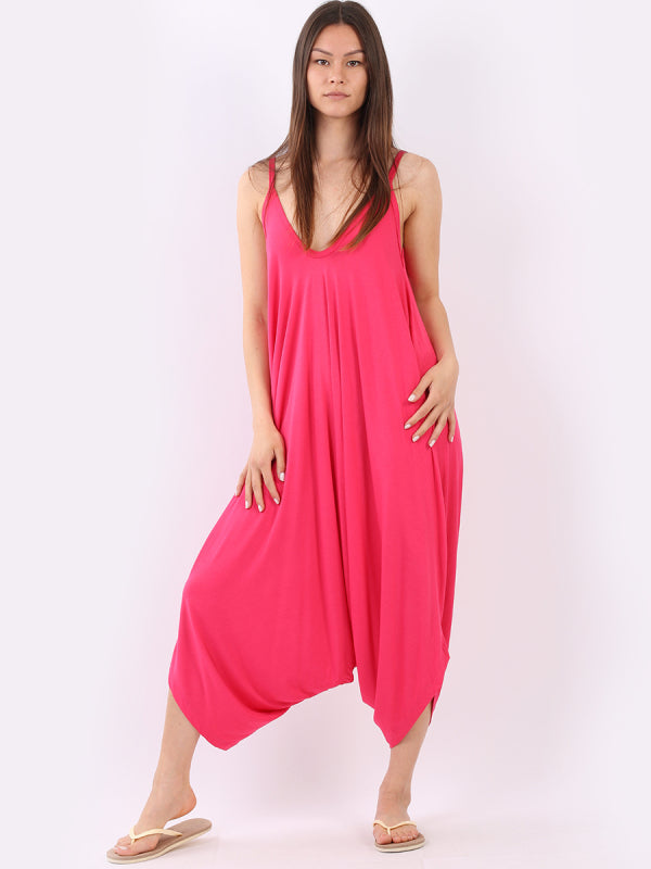 Balloon Hem Cami Jumpsuit Cerise