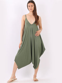 Balloon Hem Cami Jumpsuit Khaki