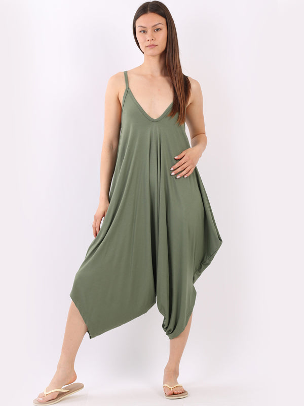 Balloon Hem Cami Jumpsuit Khaki