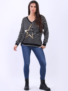 Stripy Crop Top Black