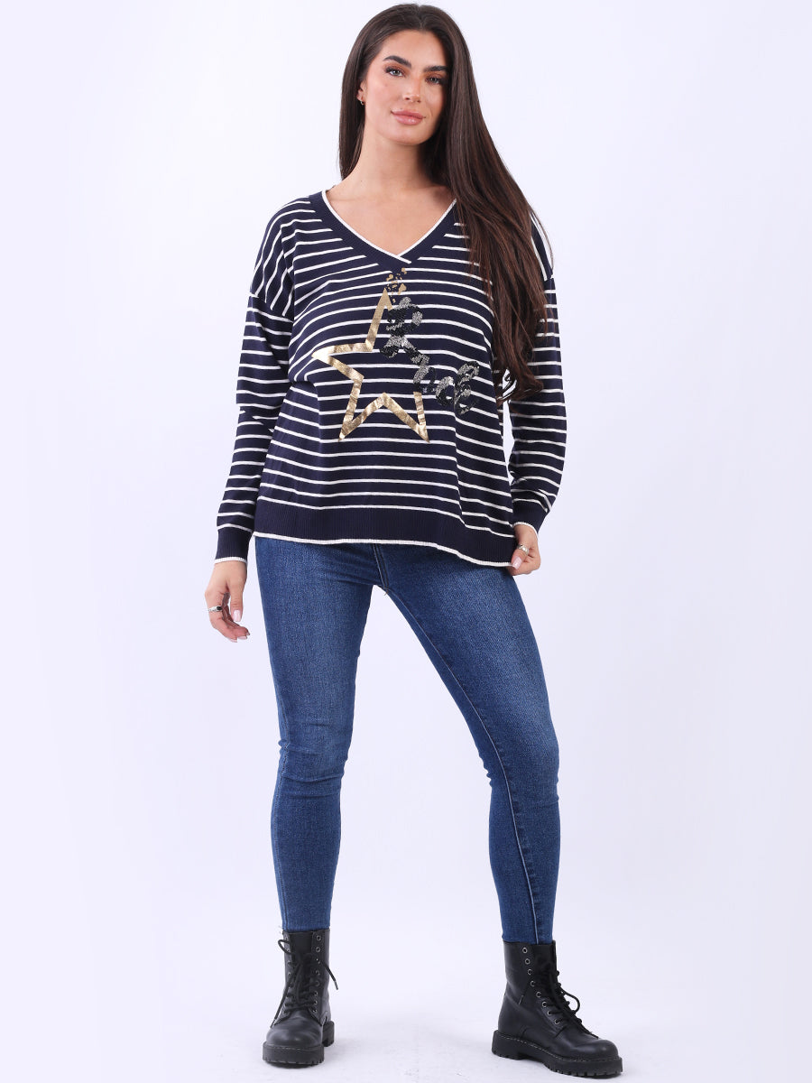 Stripy Crop Top Navy