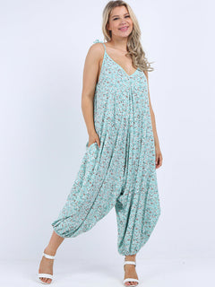 Floral Sleeveless Jumpsuit Aqua