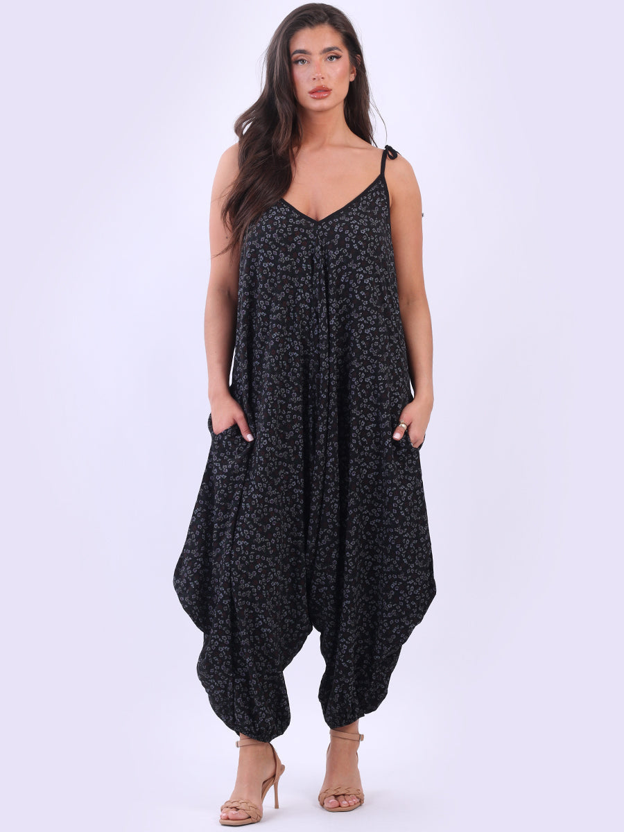Floral Sleeveless Jumpsuit Black