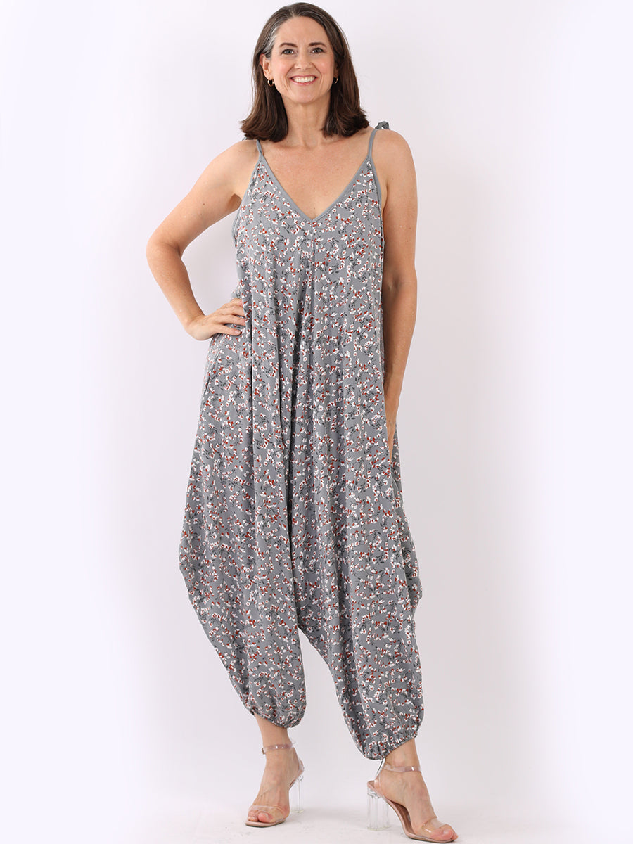 Floral Sleeveless Jumpsuit Charcoal