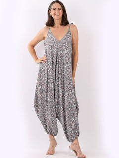 Floral Sleeveless Jumpsuit Charcoal