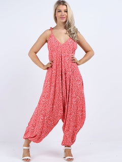 Floral Sleeveless Jumpsuit Coral