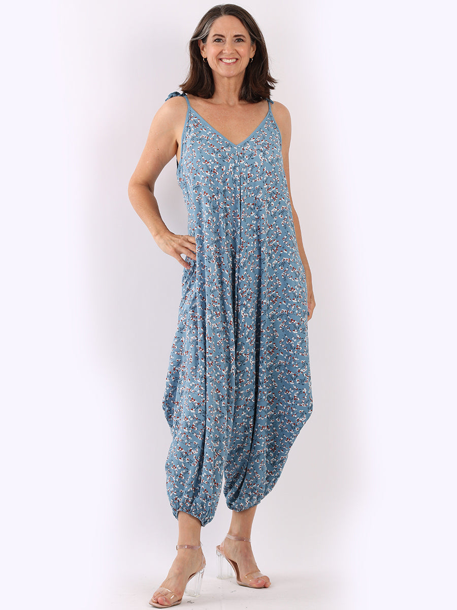 Floral Sleeveless Jumpsuit Denim