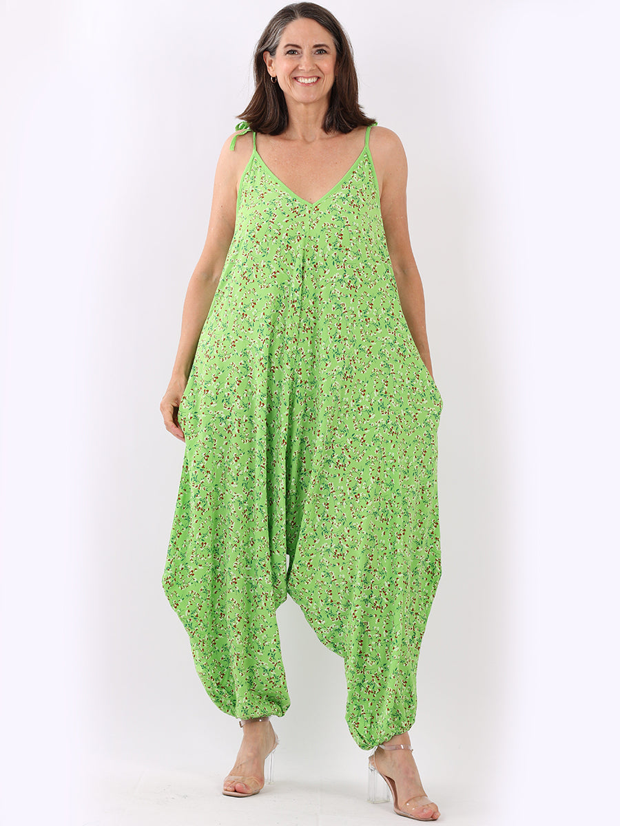 Floral Sleeveless Jumpsuit Lime Green