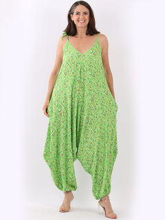Floral Sleeveless Jumpsuit Lime Green