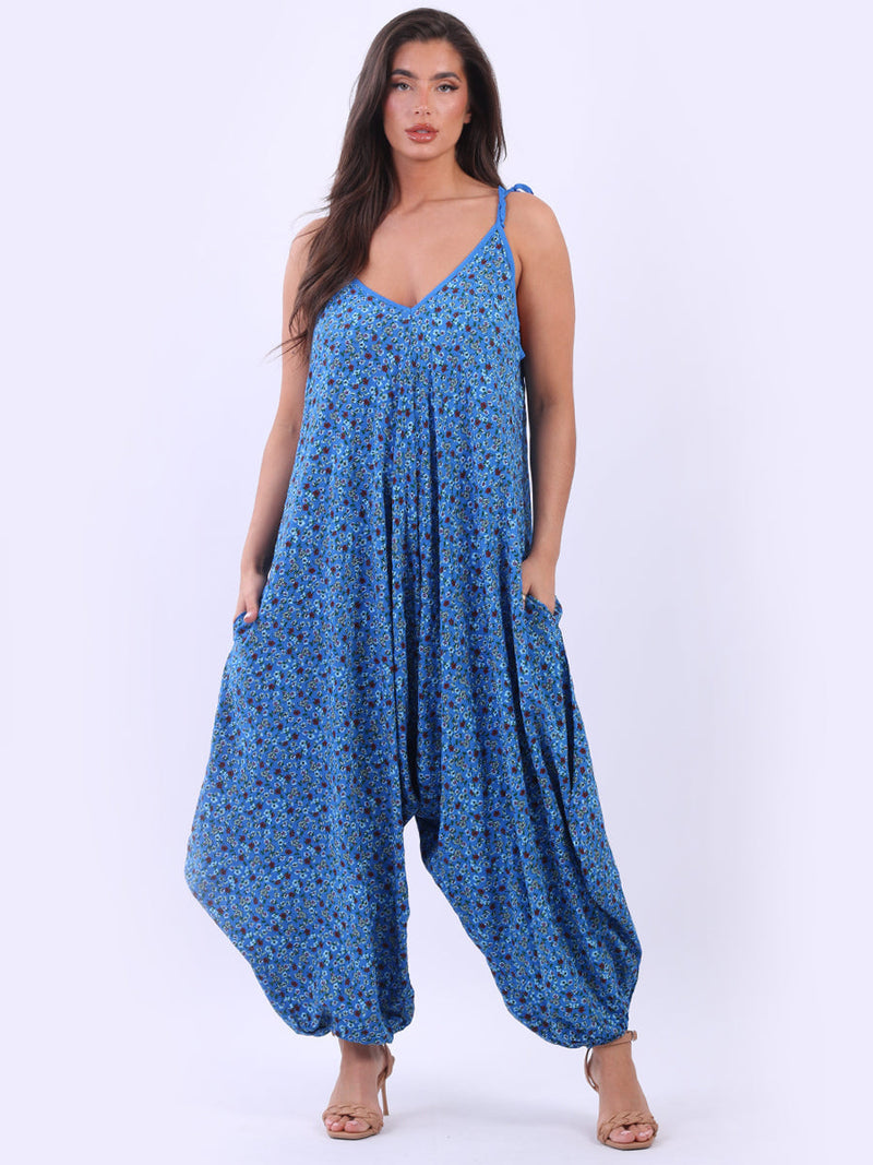 Floral Sleeveless Jumpsuit Royal Blue