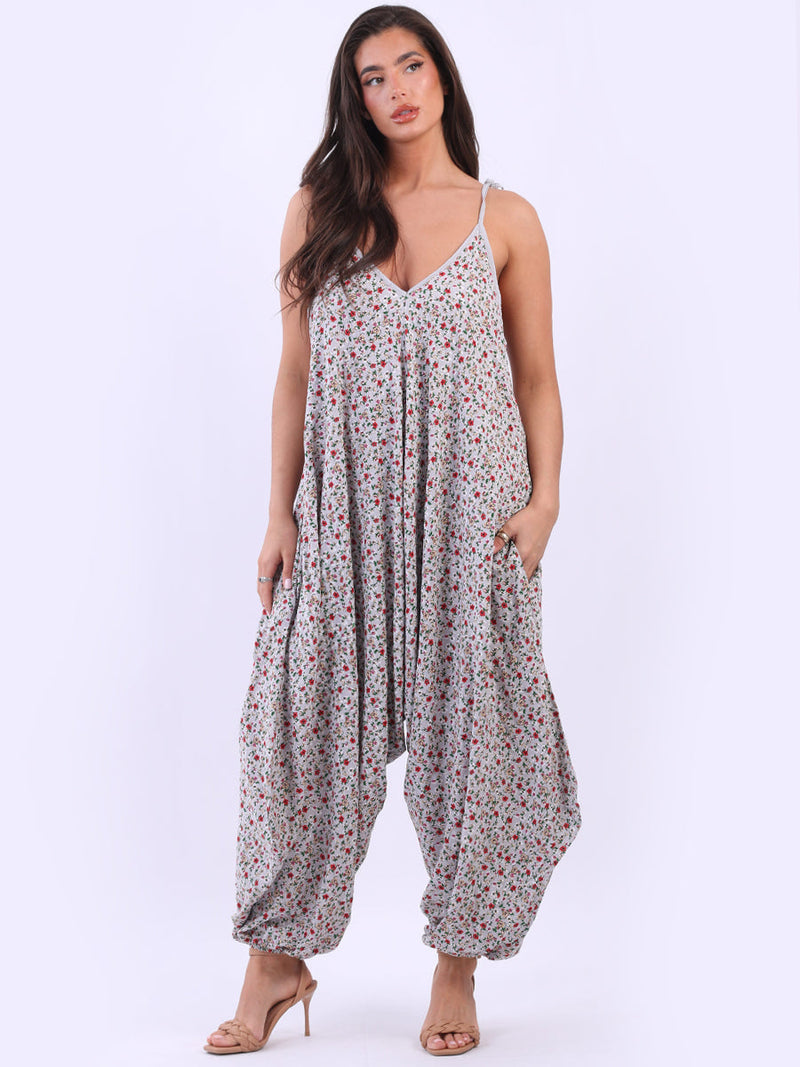 Floral Sleeveless Jumpsuit Silver