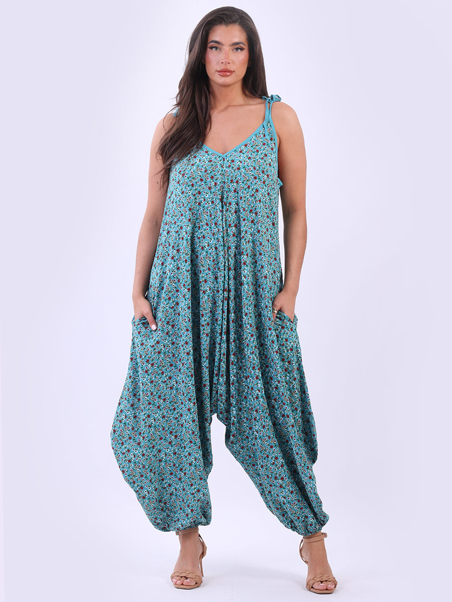 Floral Sleeveless Jumpsuit Teal