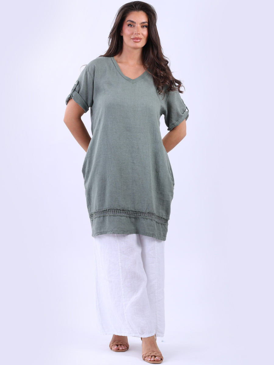 Solid Linen Longline Top Khaki