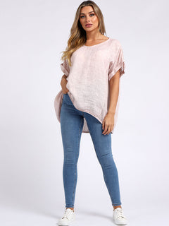 Vintage Wash Solid Linen Top Beige