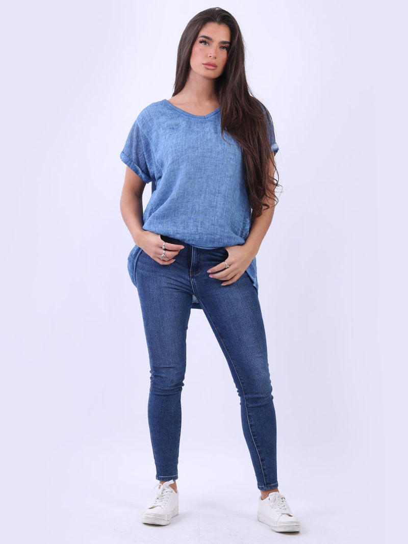 Vintage Wash Solid Linen Top Denim