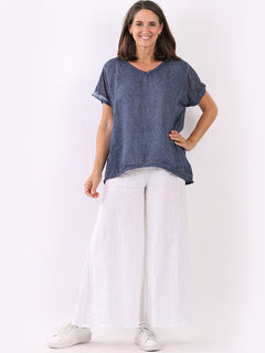 Vintage Wash Solid Linen Top Navy