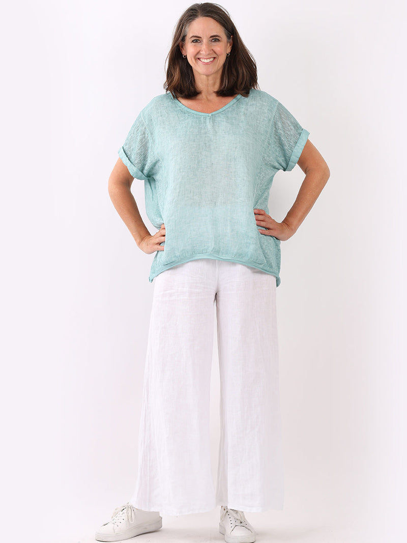 Vintage Wash Solid Linen Top Ocean Blue