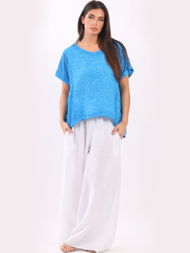 Vintage Wash Solid Linen Top Royal Blue