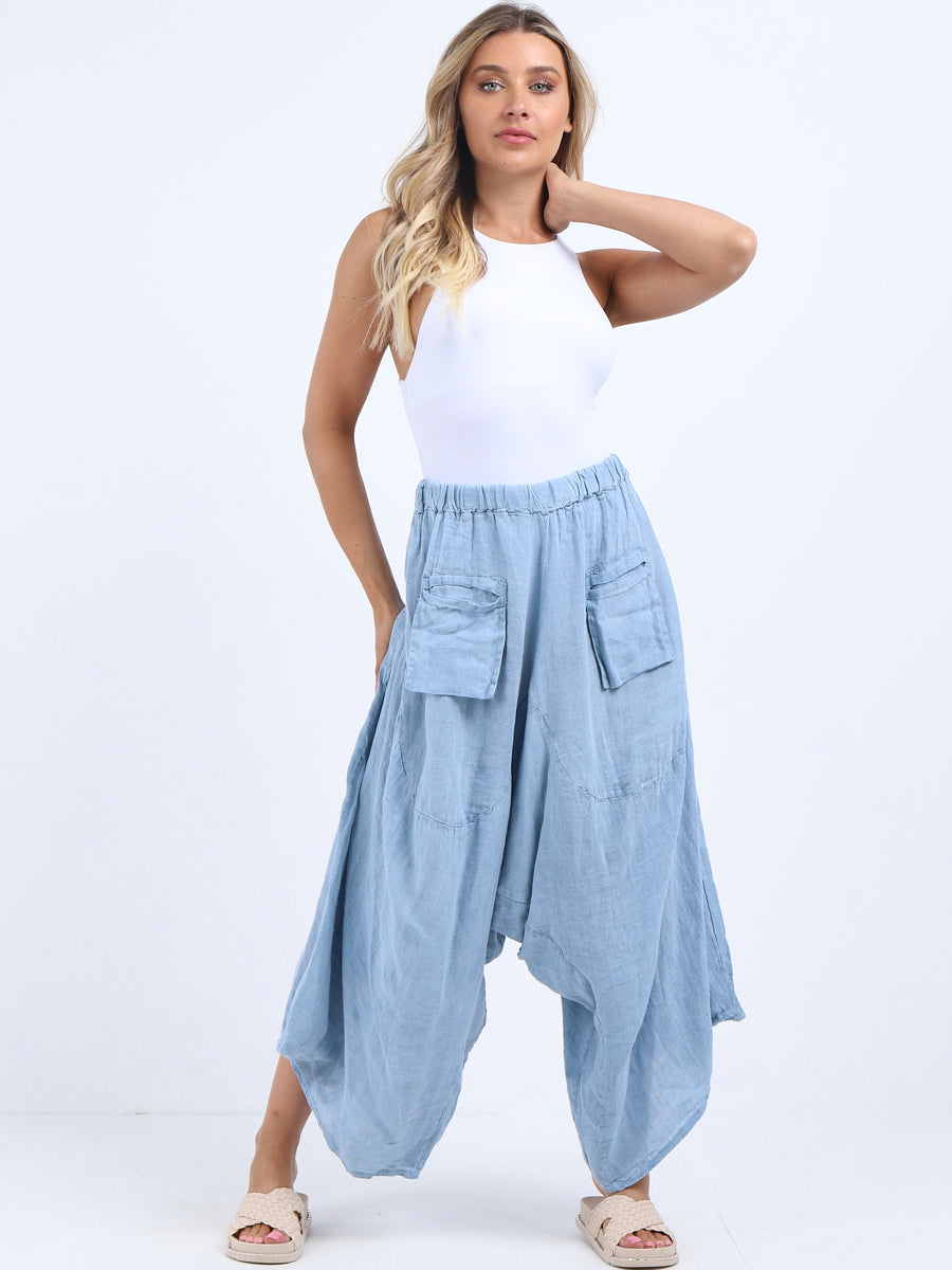 Linen Wide Leg Harem Palazzo Denim