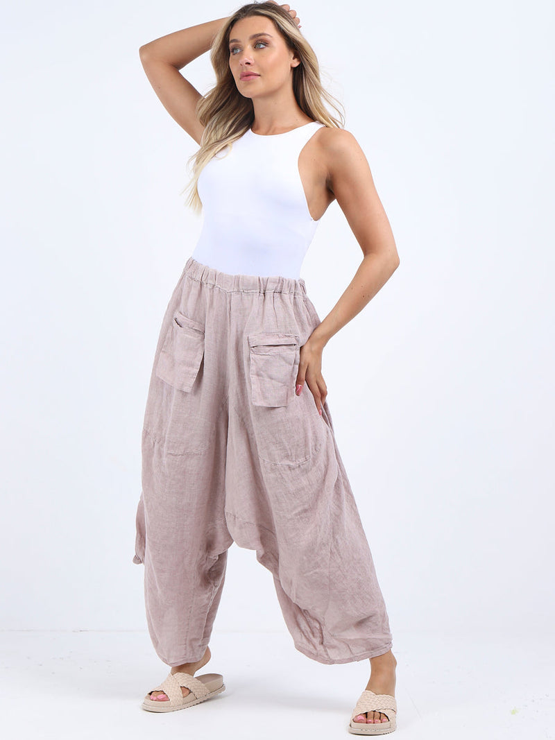 Linen Wide Leg Harem Palazzo Pink