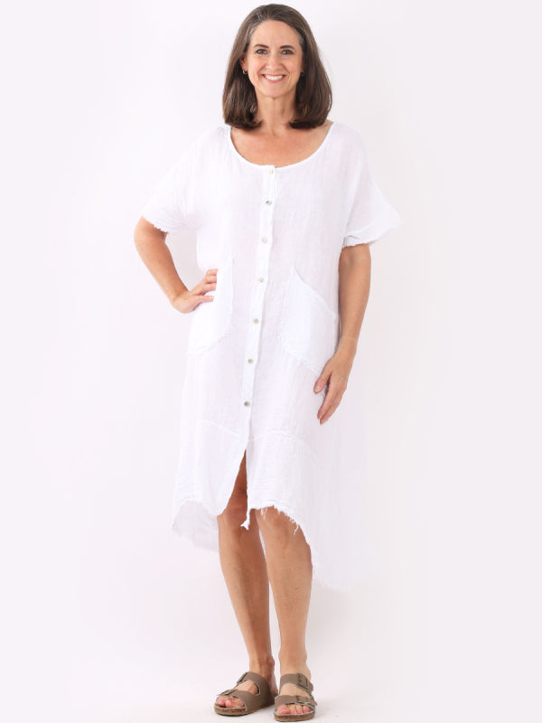 Vintage Wash Linen Dress White