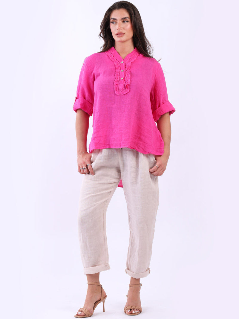 Vintage Wash Linen Tunic Fuchsia