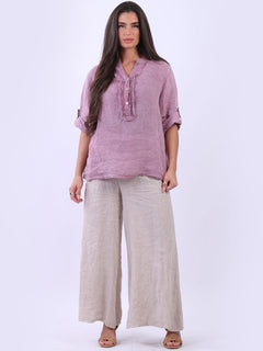 Vintage Wash Linen Tunic Magenta 