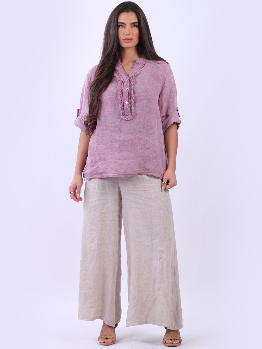 Vintage Wash Linen Tunic Magenta 