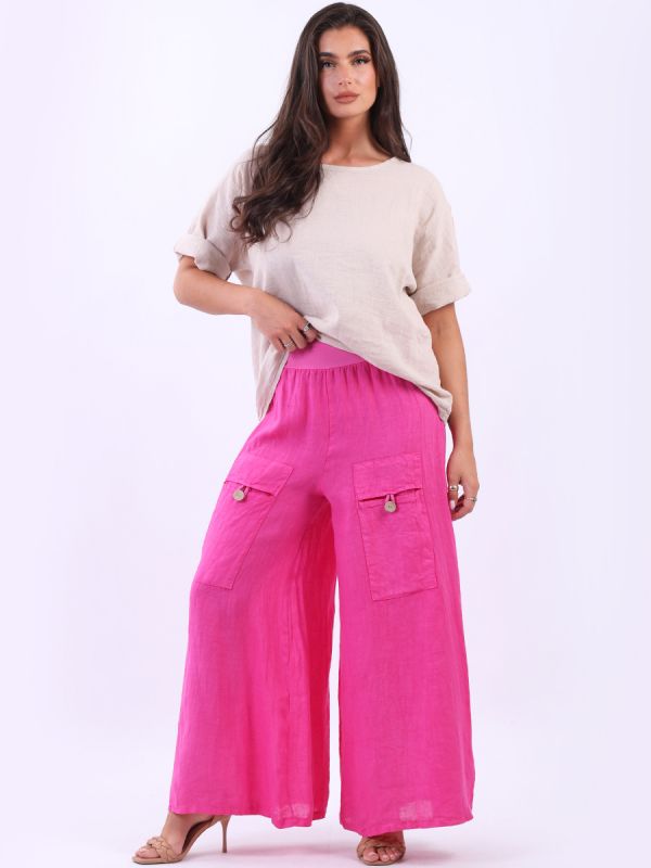 Vintage Wash Linen Palazzo Fuchsia