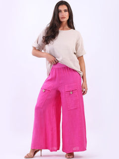 Vintage Wash Linen Palazzo Fuchsia