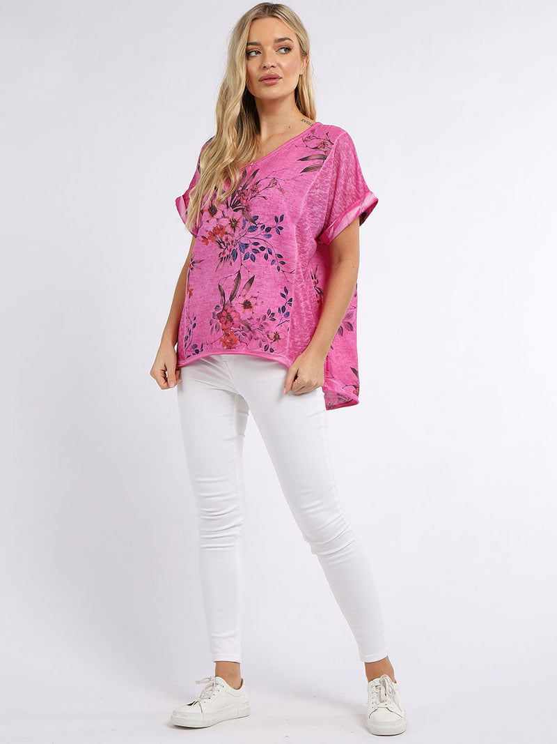 Floral Linen Crop Top Fuchsia
