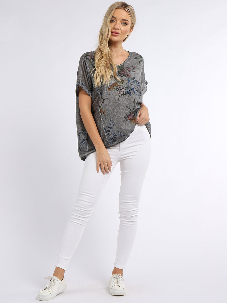 Floral Linen Crop Top Mocha