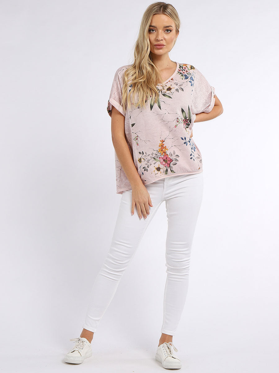 Floral Linen Crop Top Pink