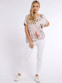 Floral Linen Crop Top Pink