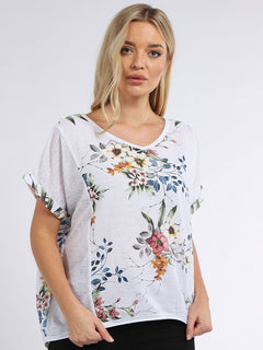 Floral Linen Crop Top White 