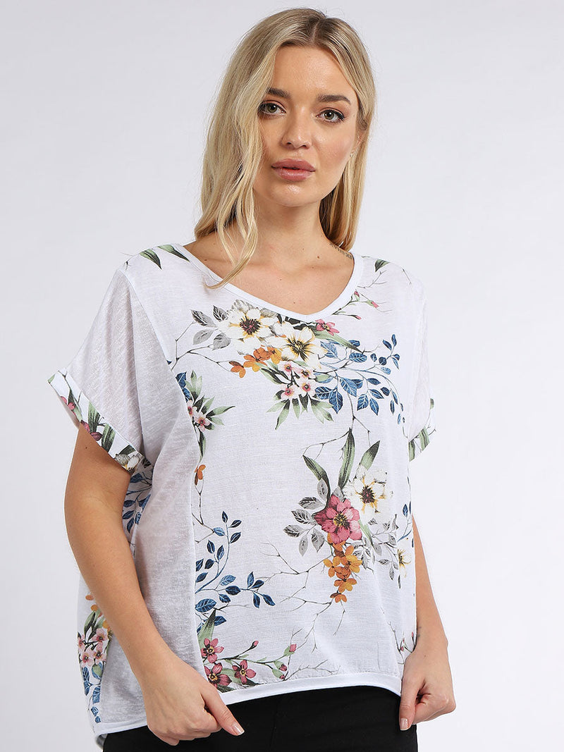 Floral Linen Crop Top White 