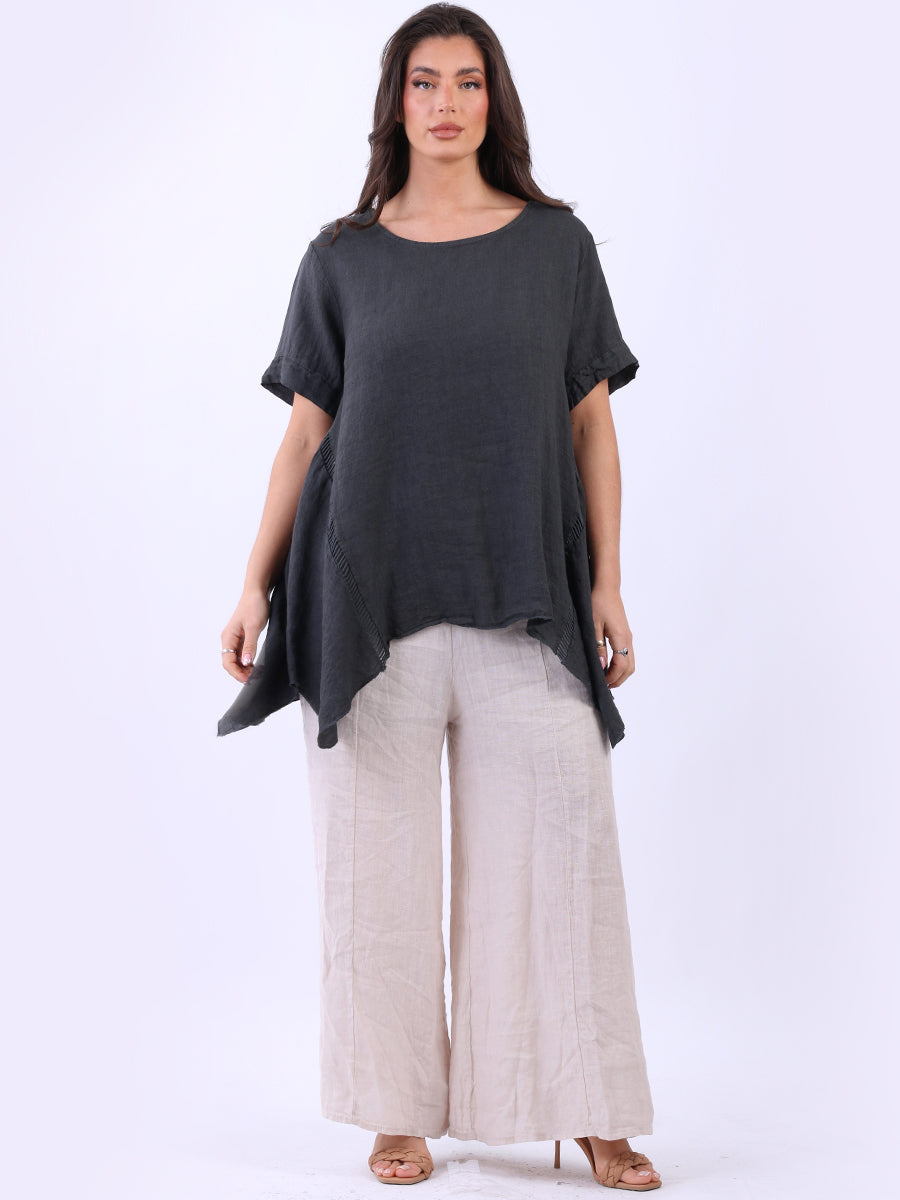 Vintage Wash Linen Top Charcoal