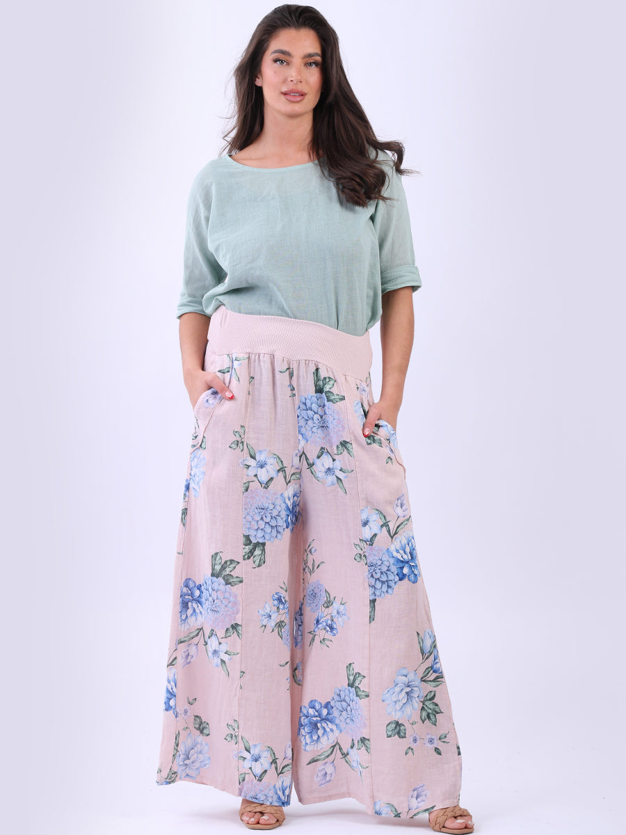 Floral Linen Palazzo Pant Pink