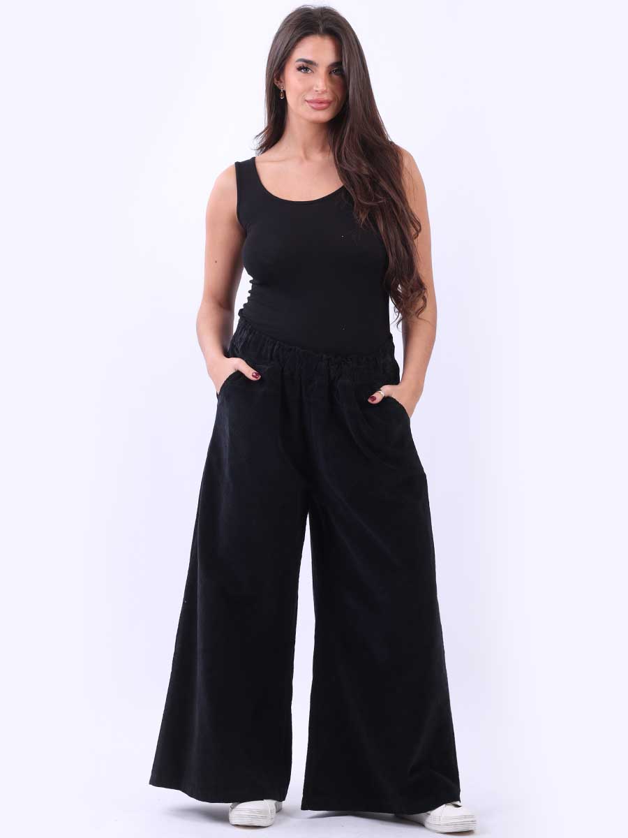 Cotton Corduroy Palazzo Pant Black