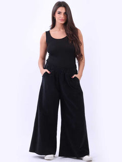 Cotton Corduroy Palazzo Pant Black