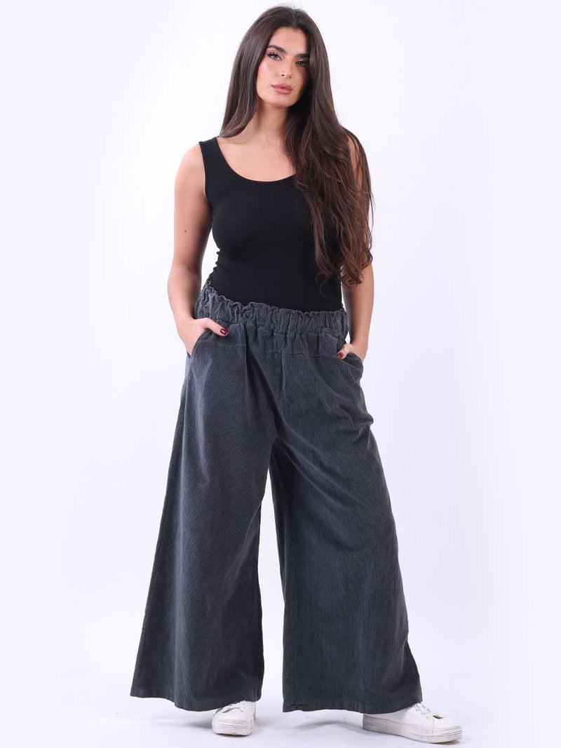 Cotton Corduroy Palazzo Pant Charcoal