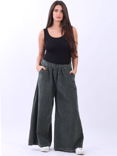 Cotton Corduroy Palazzo Pant Khaki