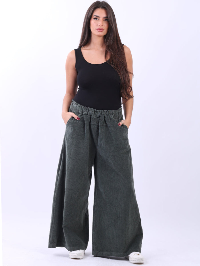 Cotton Corduroy Palazzo Pant Khaki