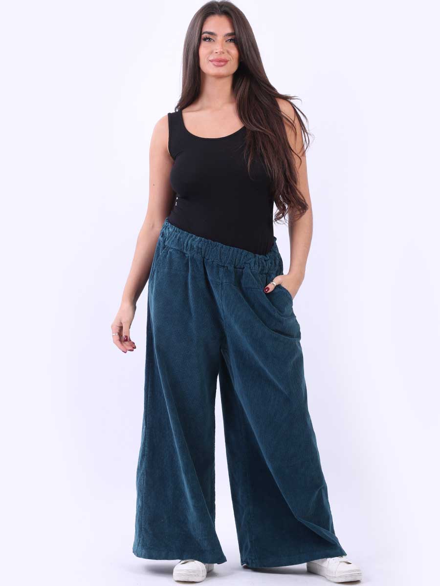 Cotton Corduroy Palazzo Pant Teal