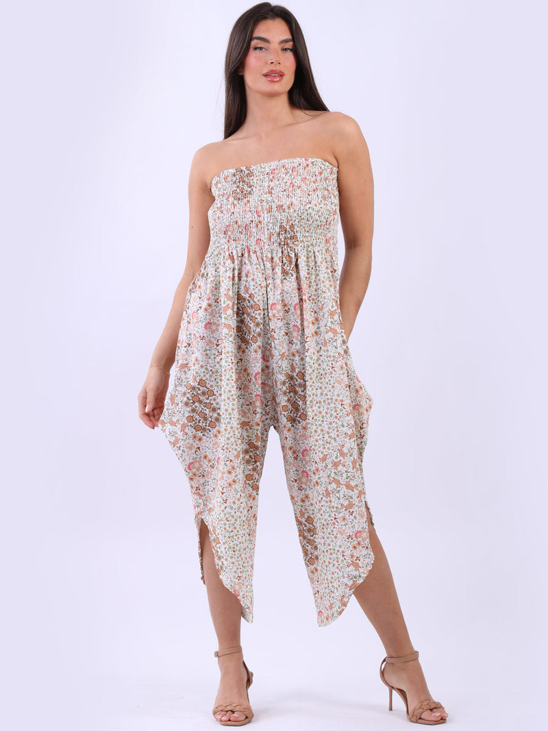 Floral Tube Jumpsuit Beige