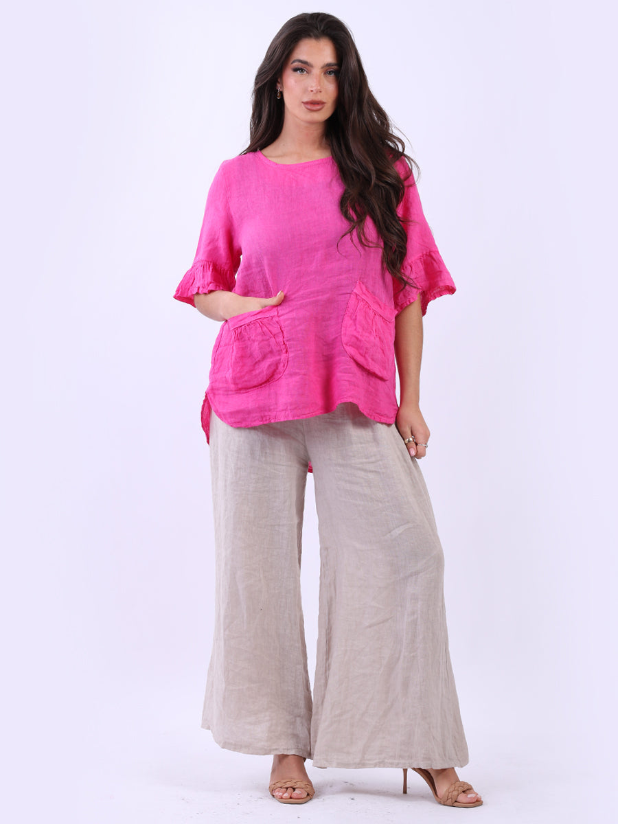 Women Solid Linen Top Fuchsia