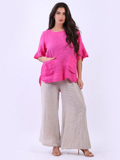 Women Solid Linen Top Fuchsia