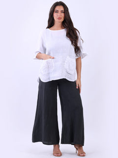Women Solid Linen Top White
