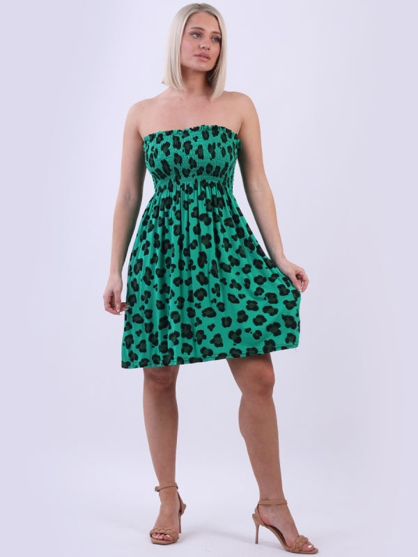 Animal Print Smocked Tube Dress