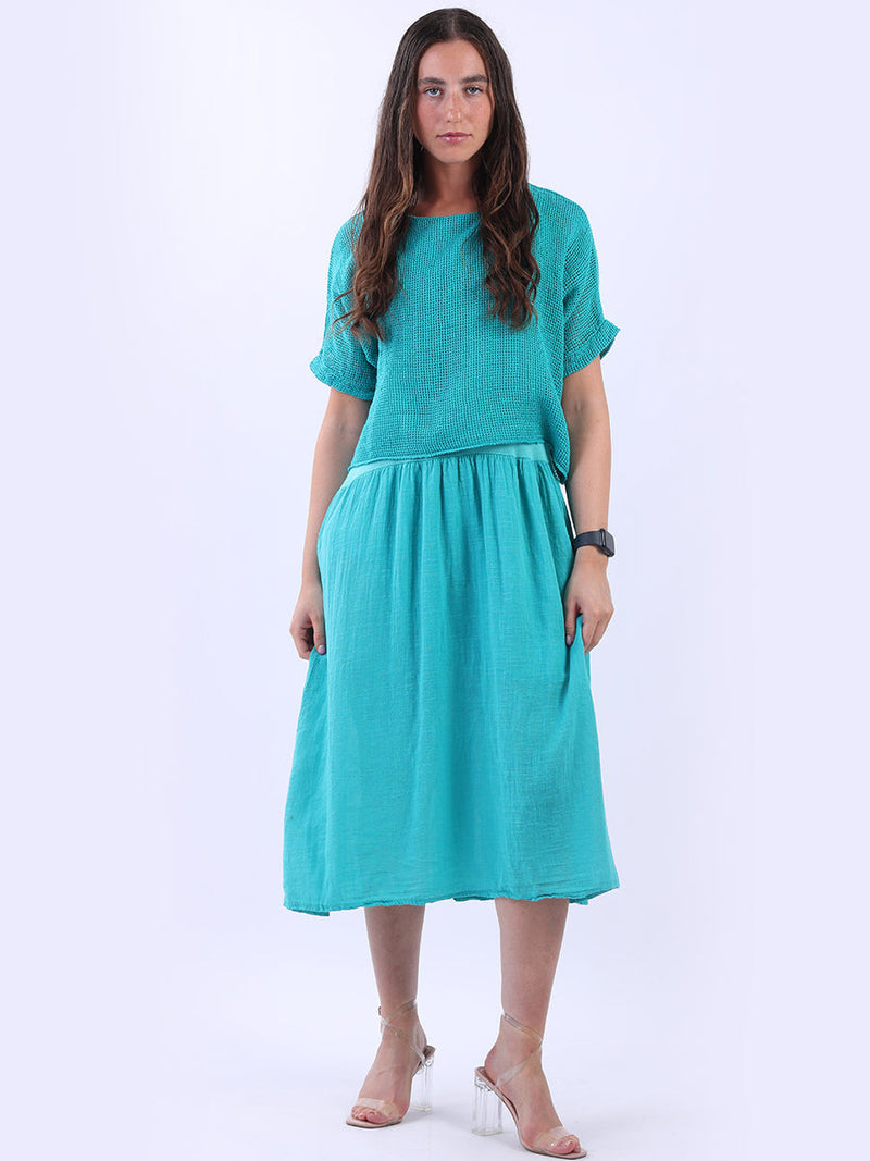 Mesh Net Cotton Midi Dress Aqua
